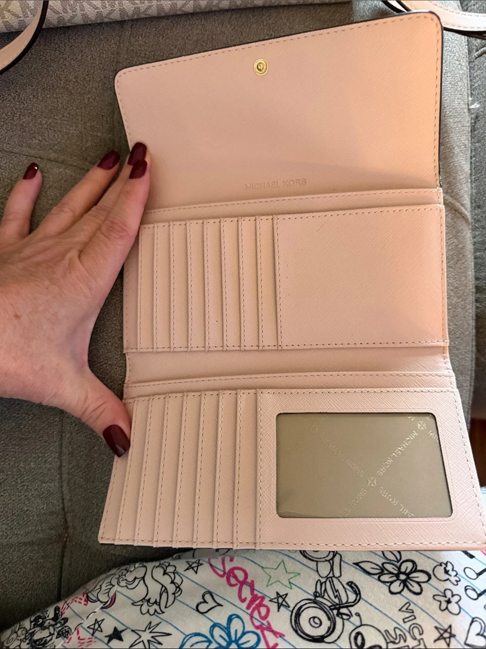 Michael Kors Signature Cream and Pale Pink Backpack with Matching Wallet